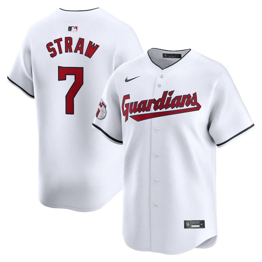Men Cleveland Guardians #7 Myles Straw Nike White Home Limited Player MLB Jersey->->